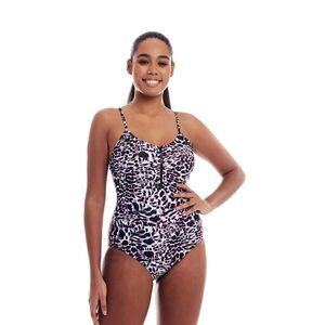 Cover Girl One Piece Swimsuit 20 Curvy Swimwear Tummy Control Zip Up leopard